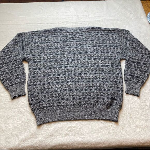 Paul Fredrick Wool Blend Gray Black Design Crew Neck Sweater Size Large - Picture 2 of 9